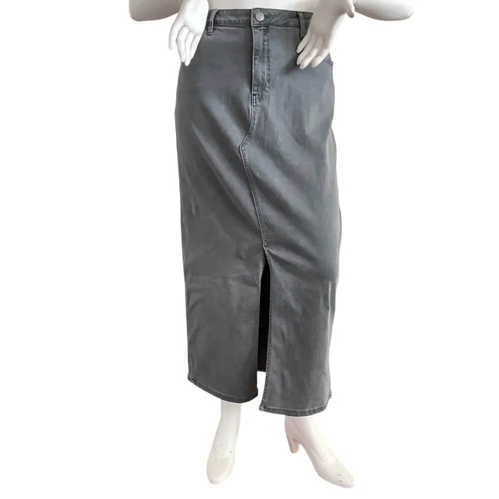 Kut From The Kloth Kendra Denim Midi skirt Front Slit Gray 6 - Picture 2 of 9